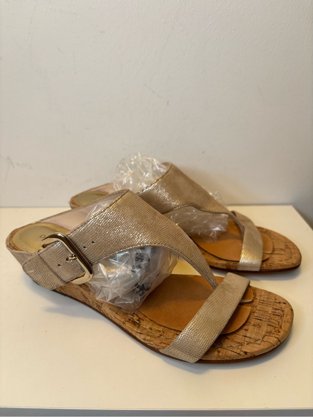 Donald J. Pliner Gold Metallic Wedge Thong Sandals - Picture 3 of 10